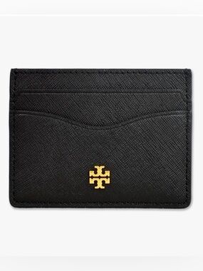 Tory Burch Black Emerson Slim Card Case with Gold Logo NWT in box